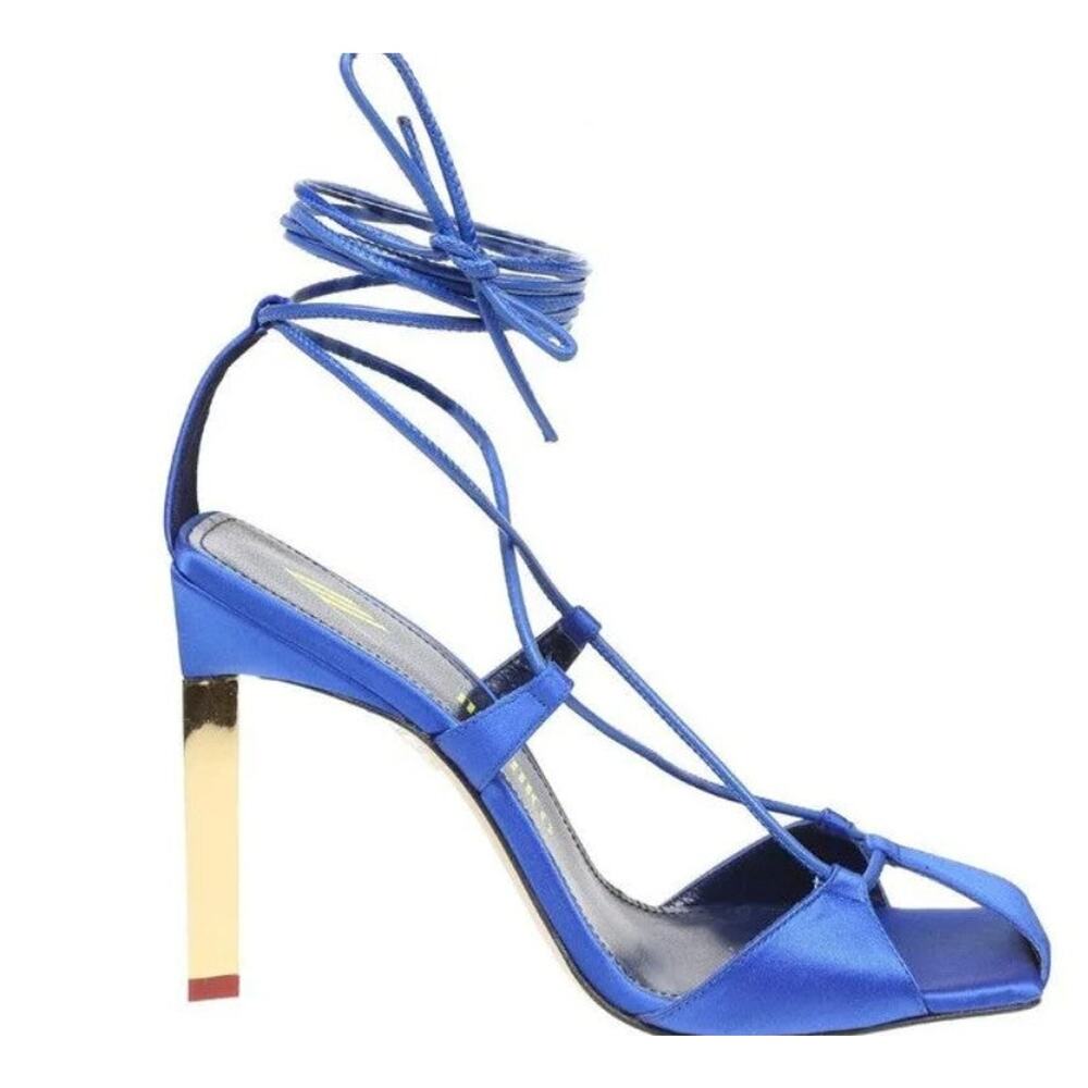 Attico Adele Laceup Galvanic Heel Sandals - It38.5 Us8.5 Blue